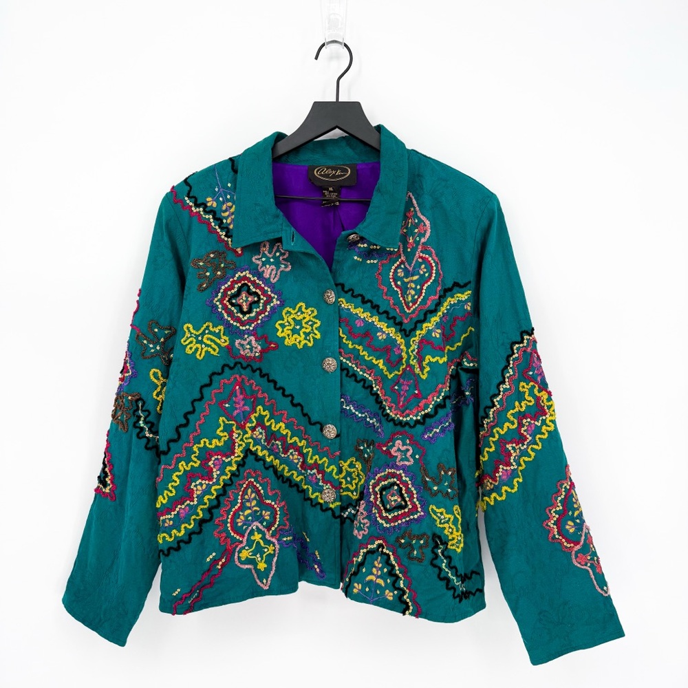 Vintage Alex Kim Embellished Fully Lined Jacket Teal XL